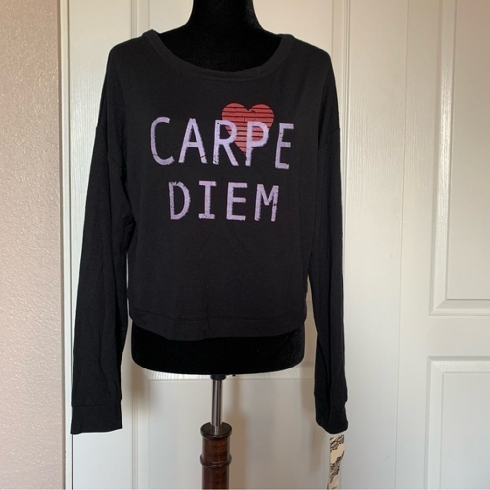 NWT Eyeshadow Black Carpe Diem‎ Long Sleeve Crop Top Size Large